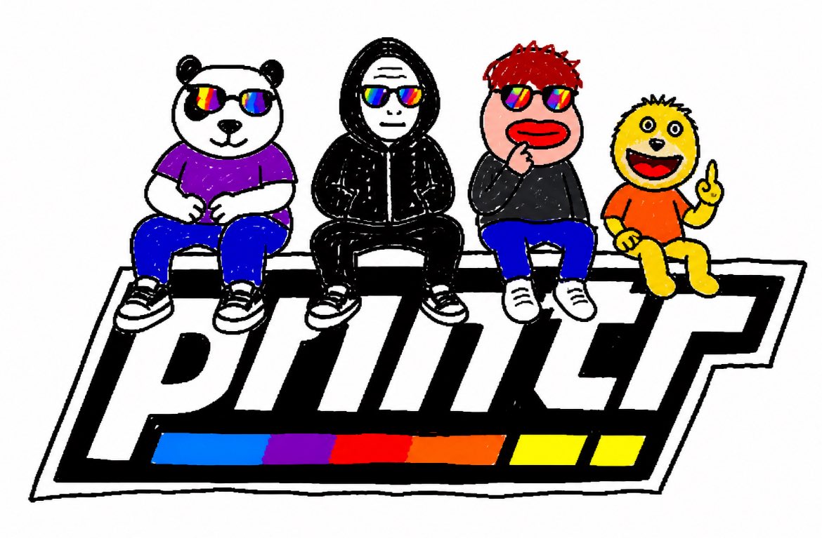 The printr crew sitting on the printr logo
